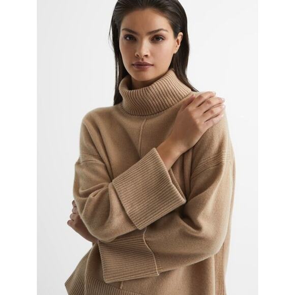 Reiss Sarah Wool & Cashmere Turtleneck Sweater Long Sleeve Camel Size Small NWT - Picture 1 of 12